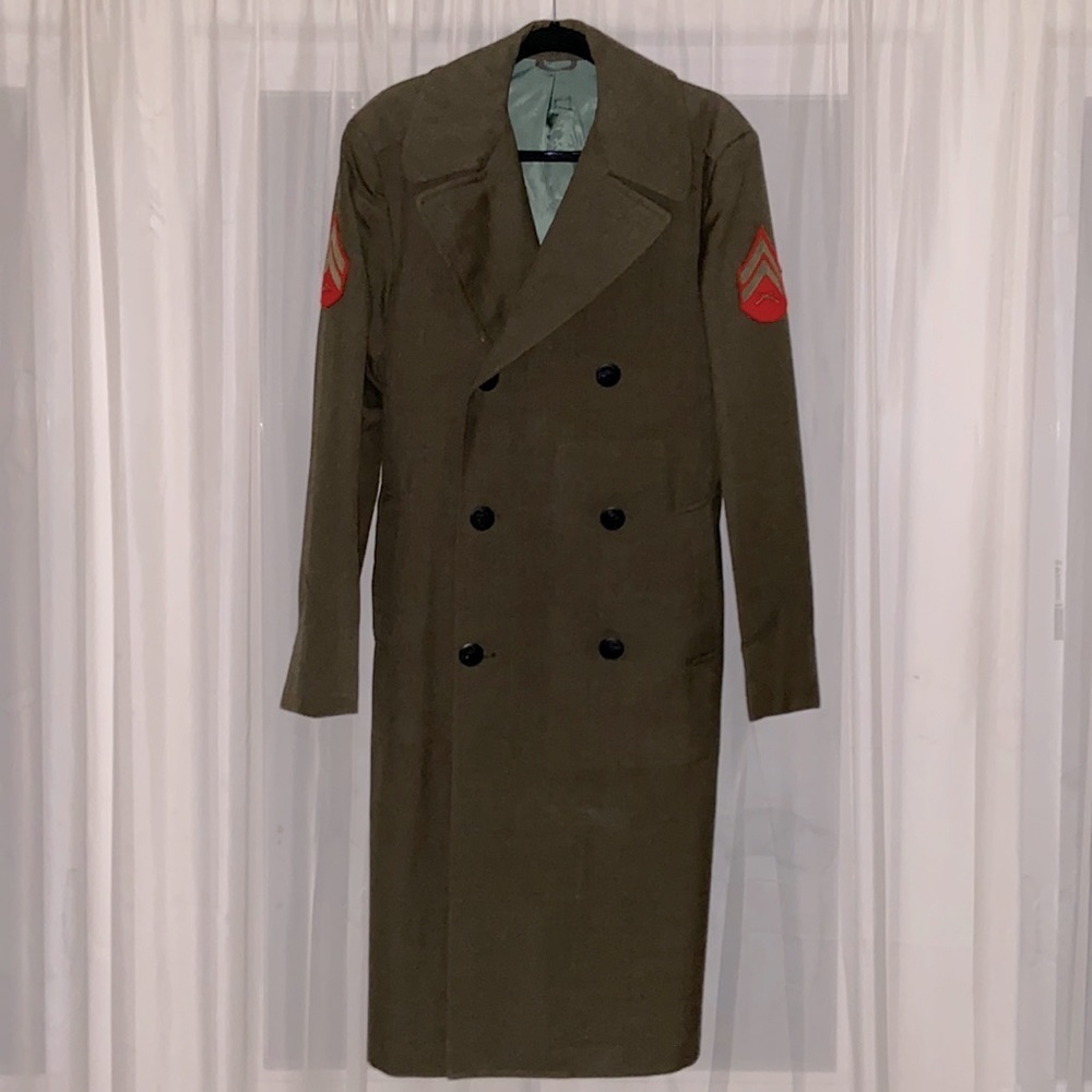 US 🇺🇸 Marines Military Issue Wool Trench Coat Olive Men’s 38R pristine​​​​​